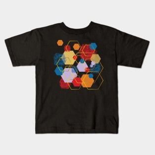 Red, blue, yellow, purple, orange and gold geometric hexagons Kids T-Shirt